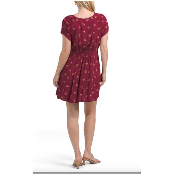Free People Dress Womens Sz S/M Mini Smocked Waist Burgundy Cottage NWT $129 - Picture 2 of 8